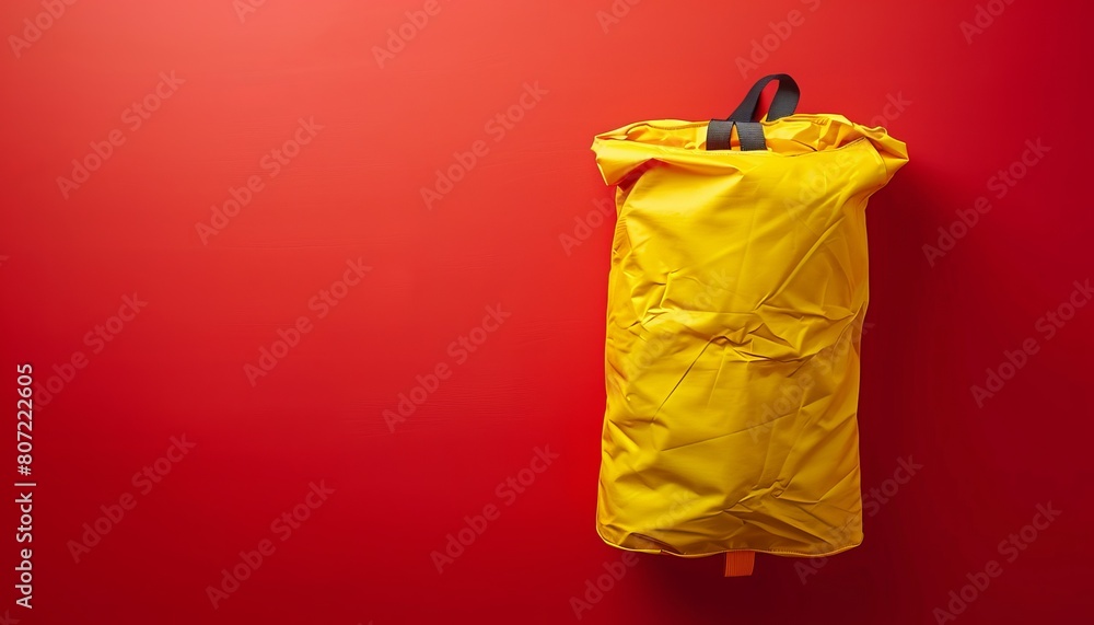 Modern thermo bag on red background with space for text Modern thermo bag on red background with space for text