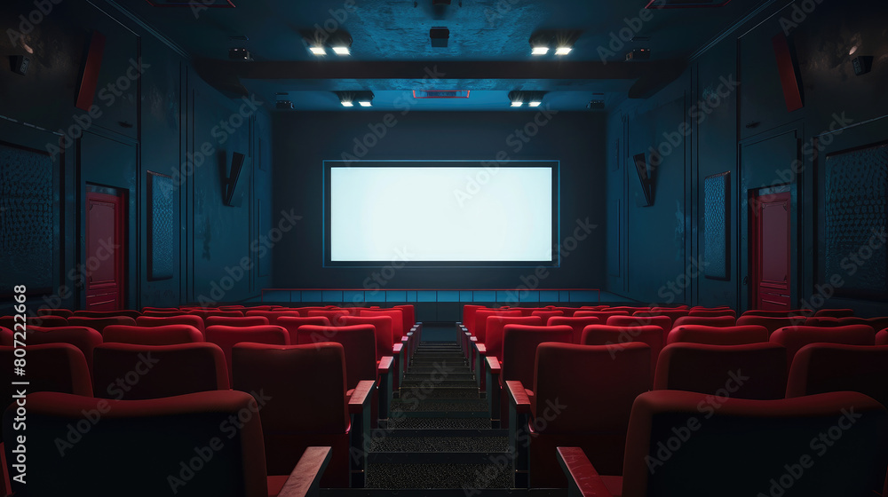 a theater with a big screen and rows of red chairs, cinema hall without people a theater with a big screen and rows of red chairs, cinema hall without people