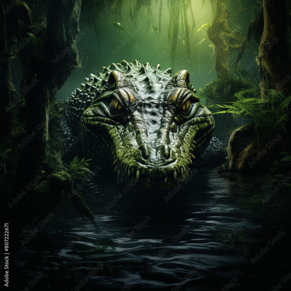 close up of a crocodile in the water at night close up of a crocodile in the water at night