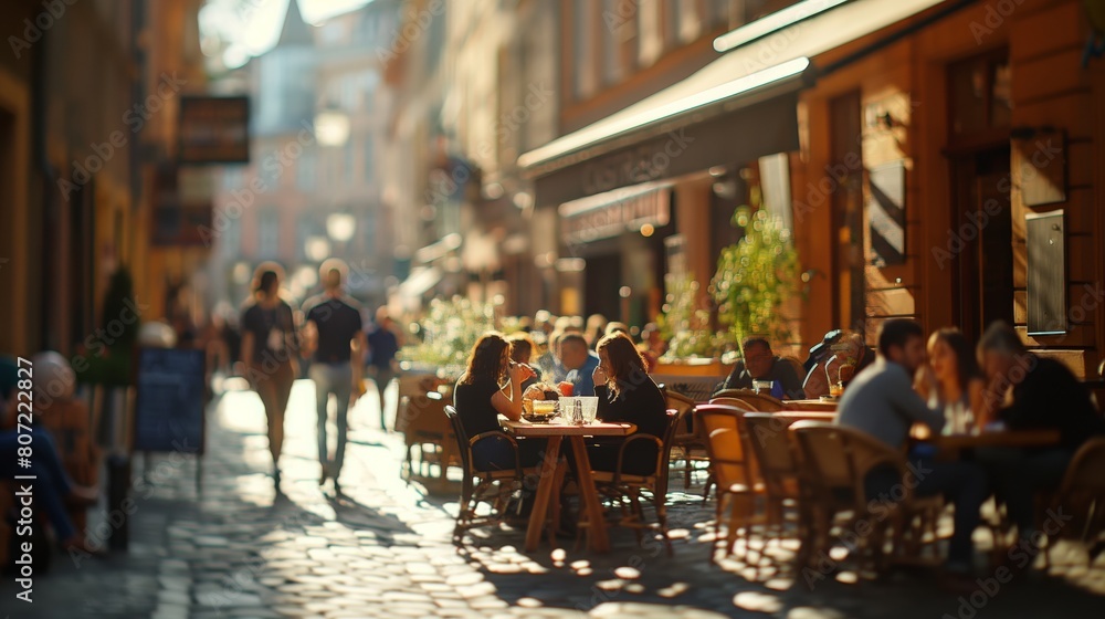 Outdoor Café Scene in Bustling European City with Patrons Enjoying Coffee and Pastries
Outdoor Café Scene in Bustling European City with Patrons Enjoying Coffee and Pastries
