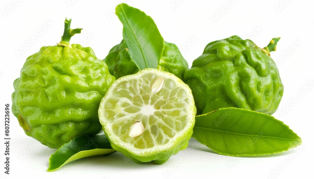 Isolated white background of fresh Bergamot fruit with leaf Isolated white background of fresh Bergamot fruit with leaf
