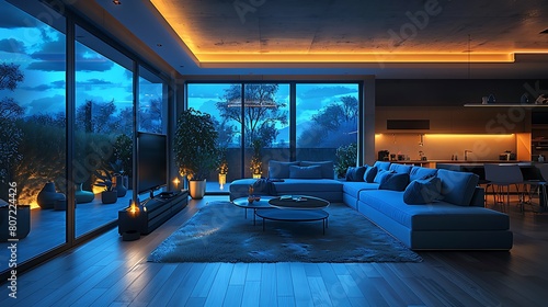 Technology Smart home with connected devices and digital icons Glowing house with symbolism