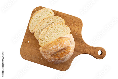 Fresh slice of bread on a white background for breakfast.