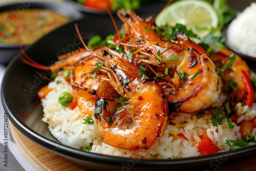 Large grilled shrimp rice