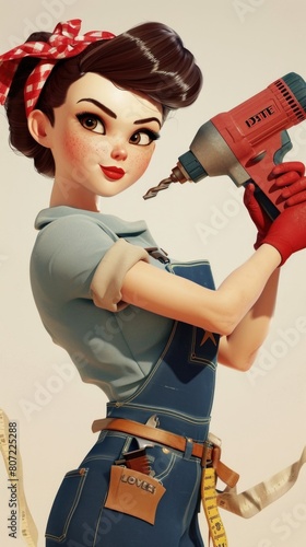 Cartoon digital avatars of Rosie the Riveter Rosie is a strong and determined carpenter, known for her iconic We Can Do It attitude as she works with her power drill and measuring tape.