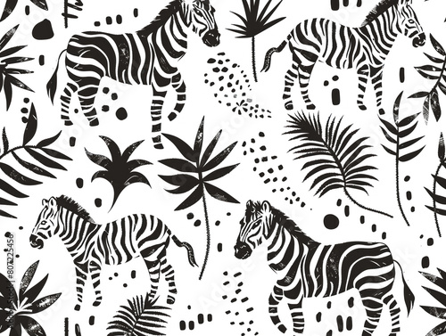 Black and white line pattern backgrounds. Includes isolated animal designs such as tigers and zebras.