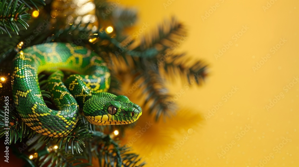 Fototapeta premium Christmas fir branches and a green snake.