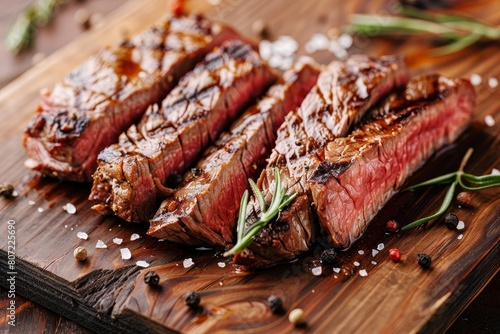 Medium grass fed beef steak slices photo