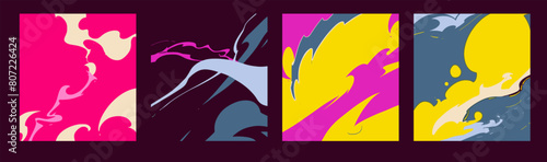 Abstract comic book style colorful backgrounds with visual effects of explosions and dust clouds.