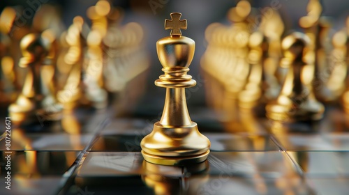 Gold pawn of chess. Unique, Think different, Individual and standing out from the crowd concept. Panoramic image hyper realistic 