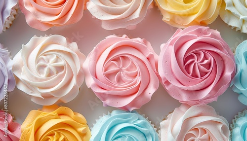 Multi colored cream rosettes cakes as a gift a delightful sweet treat in close up photo