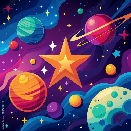 background with planets and stars, Galactic backgrounds with star clusters and nebulas in bright colors for science fiction or astronomy content.