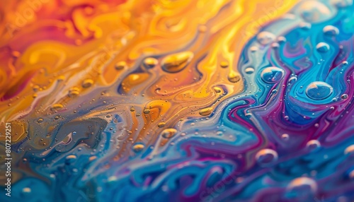 Oil water and soap create multicolored abstract background image photo
