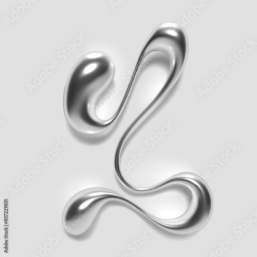 3D chrome number 1, numeral one in a flowing liquid metal with a glossy, shiny reflective surface. Abstract shape of molten silver alloy. Isolated vector for Y2K, retro futurism fonts, and typography