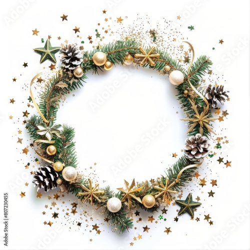 Christmas wreath with space for text on a white background.