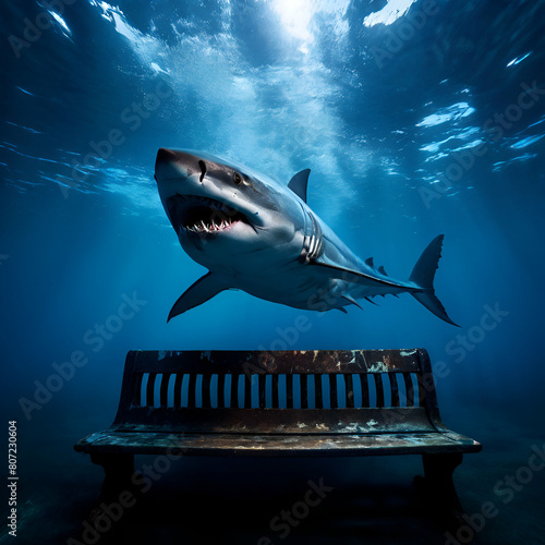 le requin en train de chasser dans un banc de sardine en plein ocan,shark, marine, underwater, fish, scuba, predator, wildlife, life, aquatic, dangerous, diving, fin, swim, coral, generate ai photo