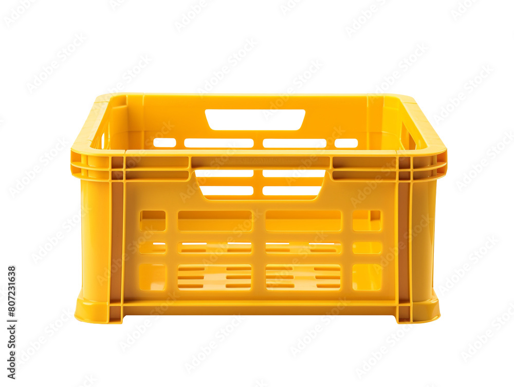 Empty yellow plastic crate isolated on transparent background Empty yellow plastic crate isolated on transparent background