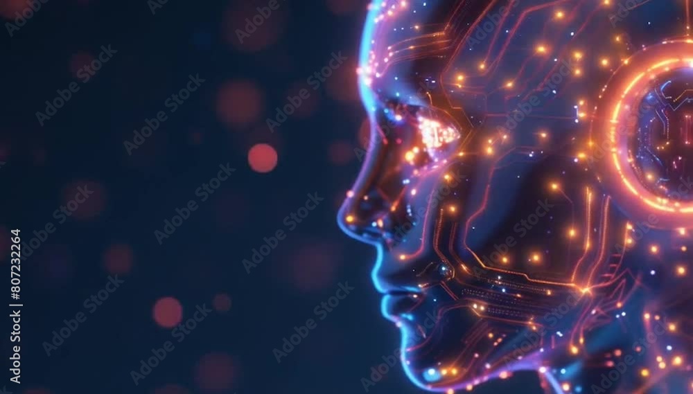 A digital artwork featuring an AI robot head with circuitry and glowing lights A digital artwork featuring an AI robot head with circuitry and glowing lights