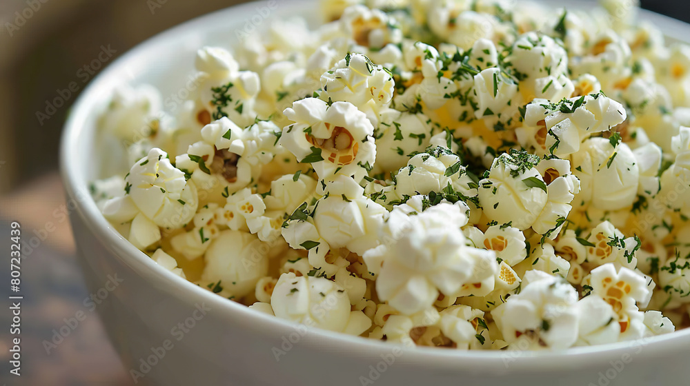 Garlic Parmesan Popcorn in White Bowl