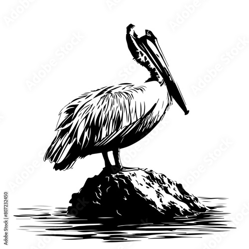 Pelican standing on rock in water