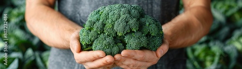 Hands cradling a patch of Broccoli photo