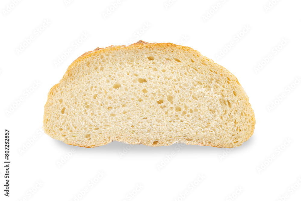 Fresh slice of bread on a white background for breakfast.