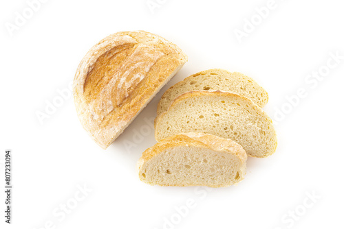 Fresh slice of bread on a white background for breakfast.