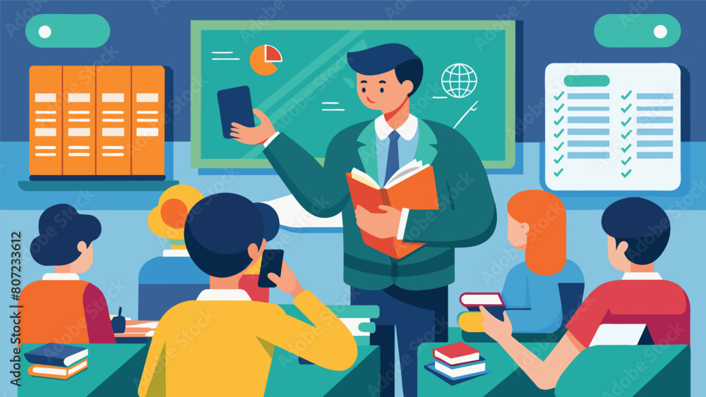 In a crowded lecture hall students add up the cost of their textbooks and supplies as the professor mentions which ones are required for the class.. Vector illustration In a crowded lecture hall students add up the cost of their textbooks and supplies as the professor mentions which ones are required for the class.. Vector illustration