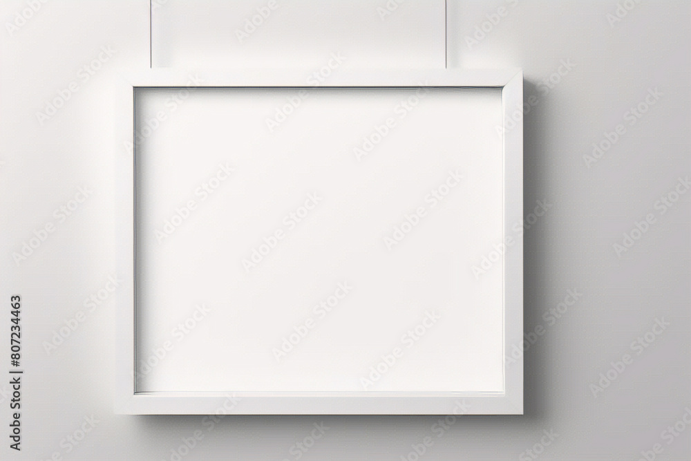 Obraz premium Imagen mínima de marco cuadrado blanco vacío simulada colgada sobre fondo de pared blanca con luz y sombra de ventana. aislar imagen