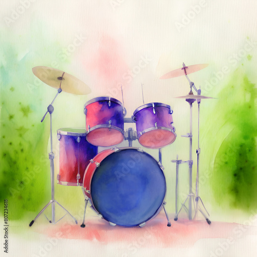 watercolor drum set illustration