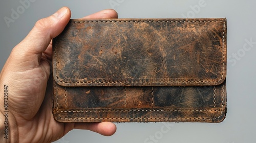 A closed brown leather purse and matching wallet, likely used to carry cash, cards, and other financial essentials photo