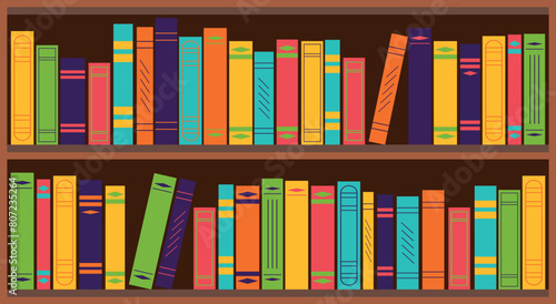 Bookshelf with books, library. Vector illustration.	