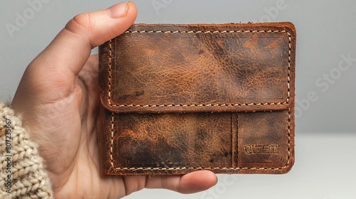 A closed brown leather purse and matching wallet, likely used to carry cash, cards, and other financial essentials photo