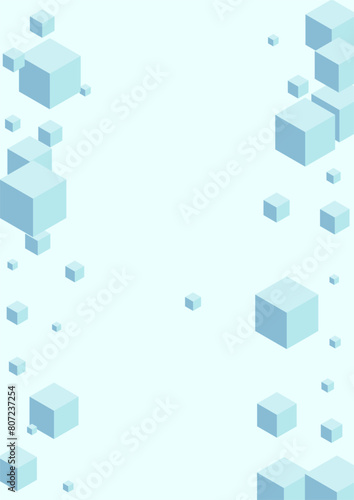 Monochrome Polygon Background Blue Vector. Cardboard Design. Grey Digital Cube. Box Minimal Template. Blue Square Cover Illustration.
