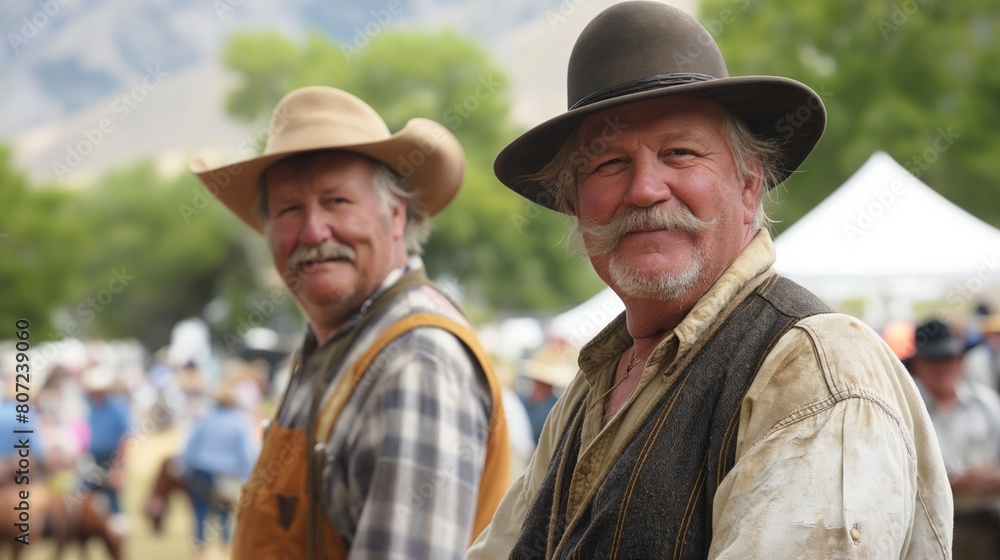 Fototapeta premium Two men standing side by side in Utah on Pioneer Day