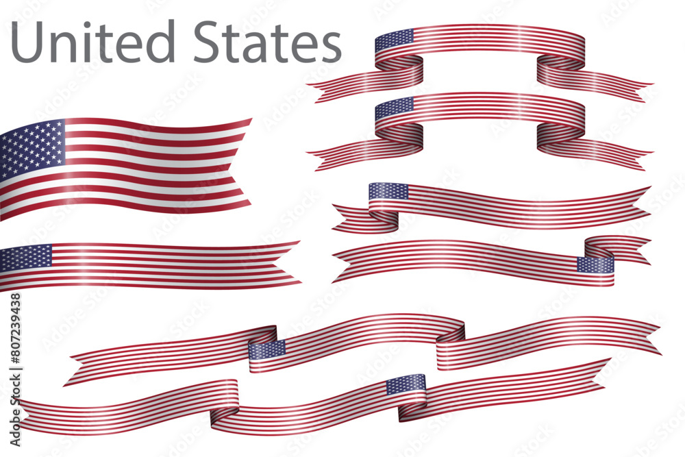 Set of flag ribbon with colors of United States of America for independence day celebration decoration