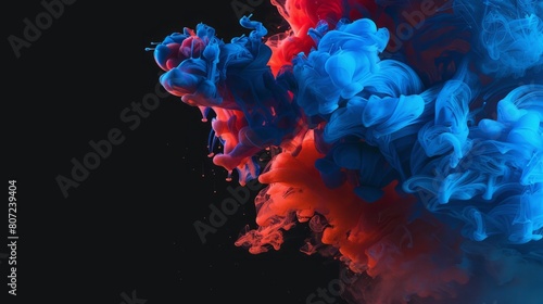 Acrylic blue and red colors in water. Ink blot. Abstract black background. hyper realistic  © Johannes