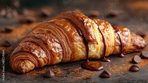   A croissant drizzled with chocolate on both sides