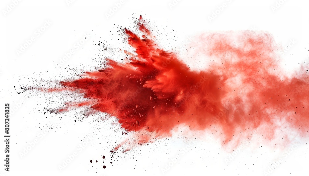 Red powder exploding frozen in motion on white background