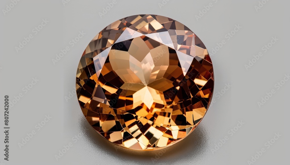 Round loose topaz gemstone natural light brown imperial color ideal for jewelry making Heated irradiated Clean gem gray gradient background Round loose topaz gemstone natural light brown imperial color ideal for jewelry making Heated irradiated Clean gem gray gradient background