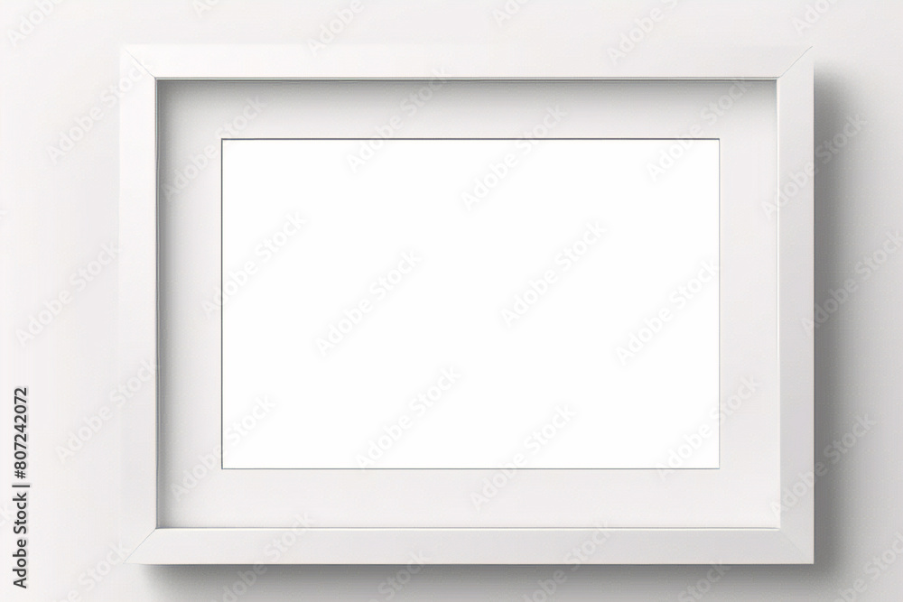 Minimales, leeres, quadratisches Bild mit weißem Rahmen, das auf einem weißen Wandhintergrund mit Fensterlicht und Schatten hängt. Bild isolieren Minimales, leeres, quadratisches Bild mit weißem Rahmen, das auf einem weißen Wandhintergrund mit Fensterlicht und Schatten hängt. Bild isolieren