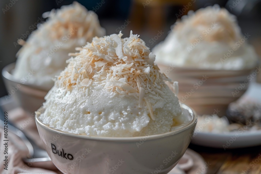 Selective focus on popular Filipino dessert Buko or Coconut Halo halo Selective focus on popular Filipino dessert Buko or Coconut Halo halo