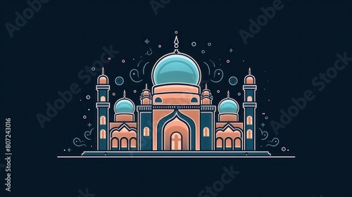 Modern Mosque Building Vector Illustration. line art style concept photo