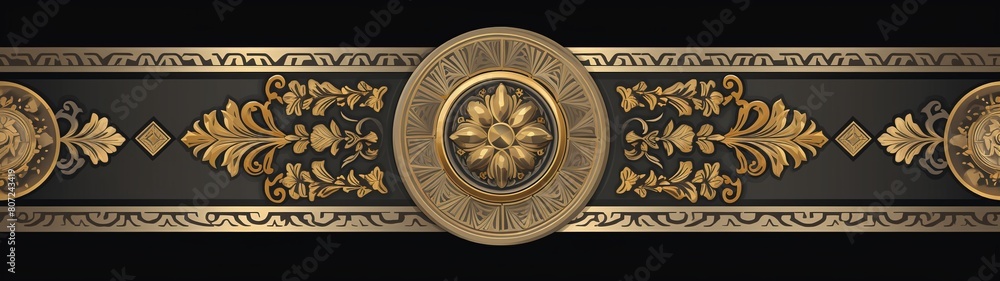 Fototapeta premium panoramic gold baroque mandala flower banner background design with size ratio 32:9