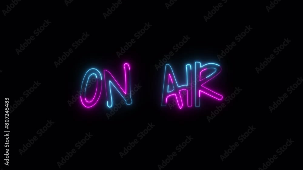 On Air neon text animation suitable for video live streaming. Animated neon On Air text on a transparent background, advertising next business concept. Looped Glowing Light 4K. On Air neon text animation suitable for video live streaming. Animated neon On Air text on a transparent background, advertising next business concept. Looped Glowing Light 4K.