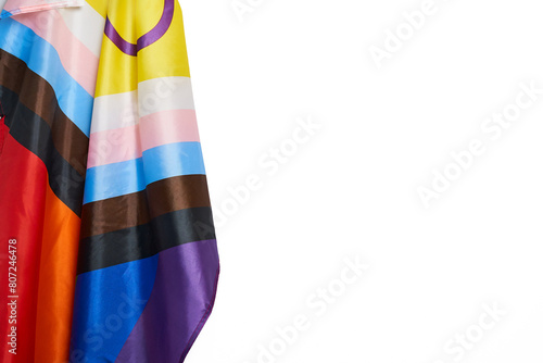 lgbtq+ pride 2024 concept. New lgbt flag over white background with copy space