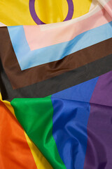 lgbtq+ pride 2024 concept. Vertical shot of new lgbt flag