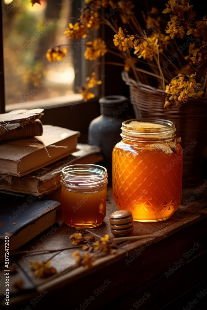 Jar of Honey with Rustic Decor 4 Jar of Honey with Rustic Decor 4