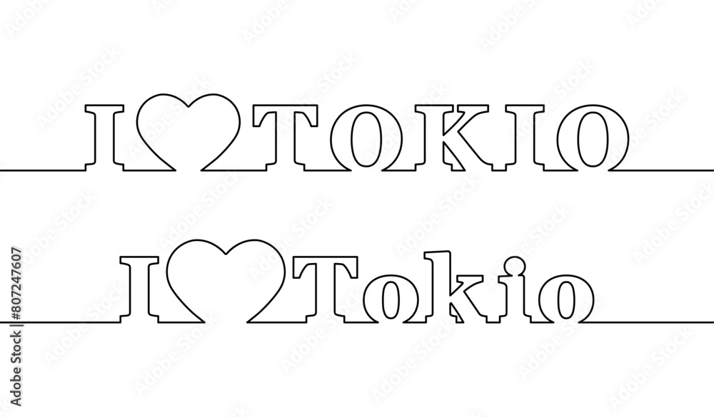 Fototapeta premium I LOVE TOKYO. Contour line with the name of the capital of Japan.