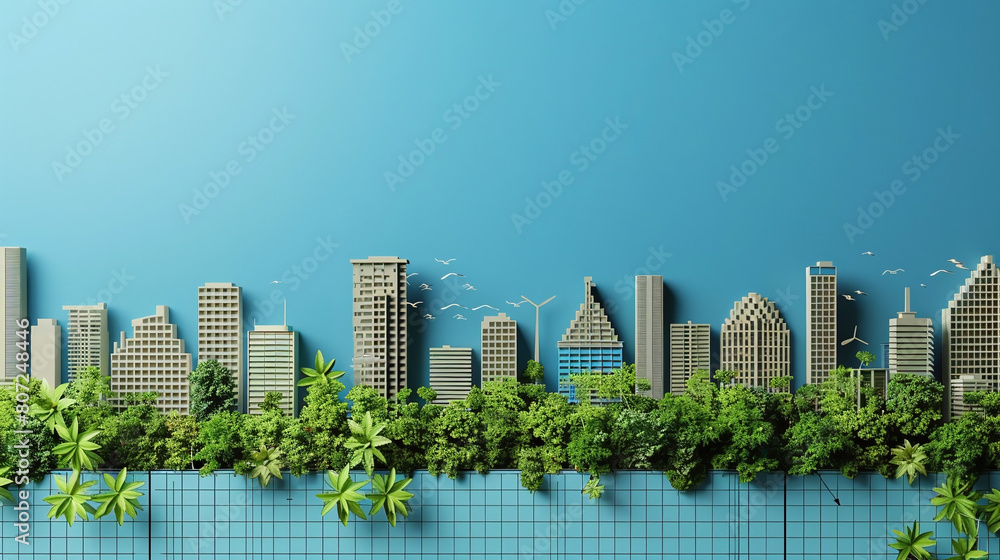 Obraz premium Sustainable Skies: Urban Planning's Utopian Concept in a Mockup Marvel